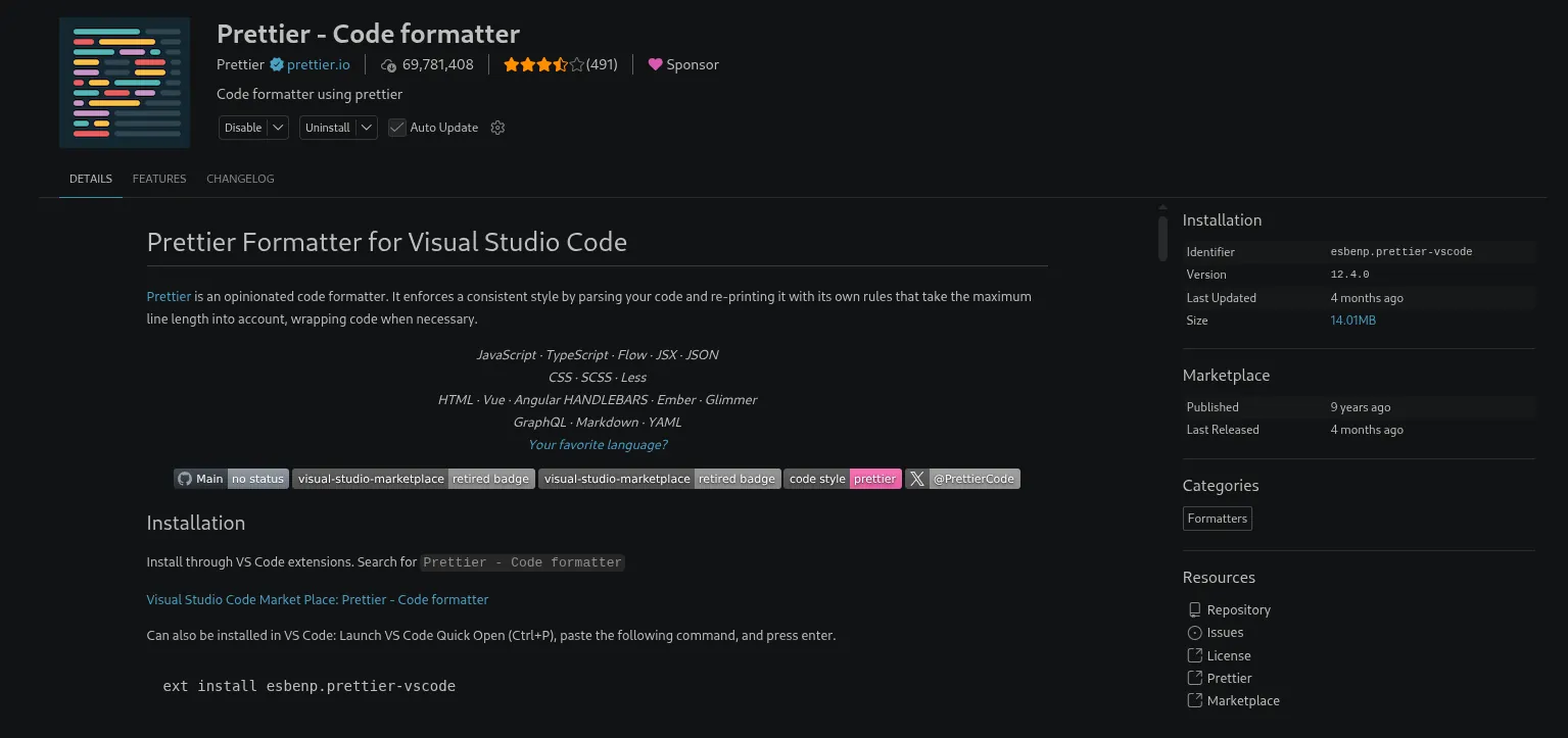 prettier-code-formatter-extension